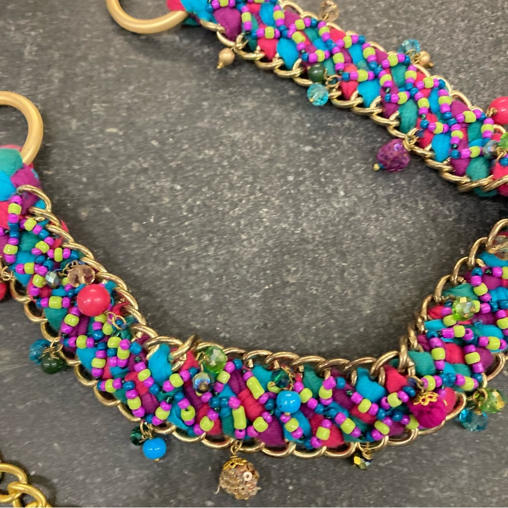 Colorful Beaded  Woven Belt  Gold Accents